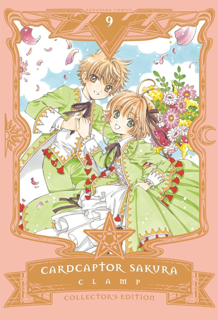 Cardcaptor Sakura cover, Sakura and Syaoran holding hands surrounded by flowers. 