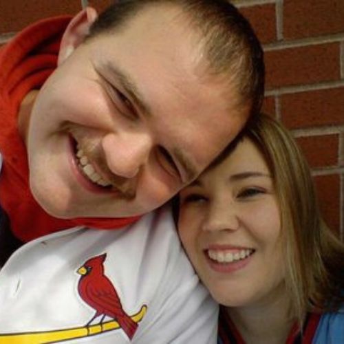 Kristi and her husband at a St. Louis Cardinals game, 2012.
