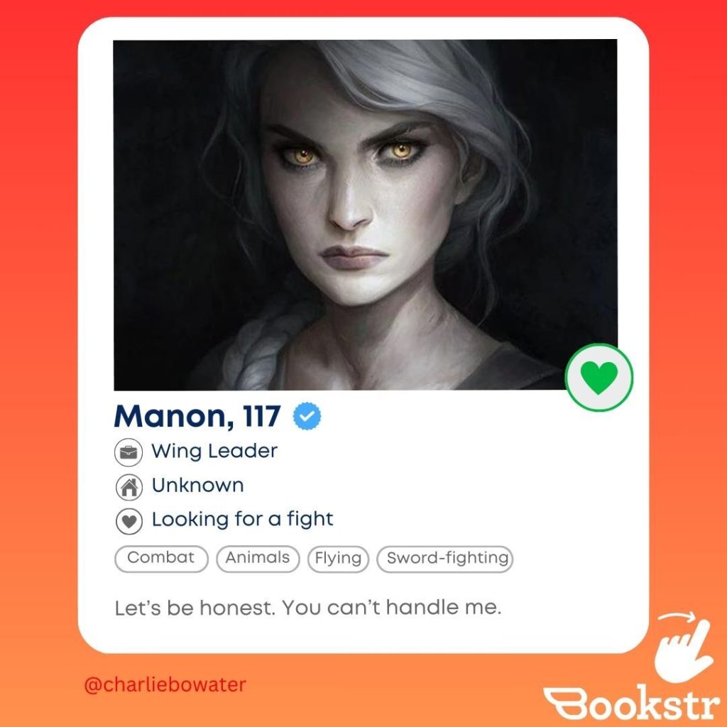 website profile with white haired woman with yellow eyes looking angry with basic information about her below