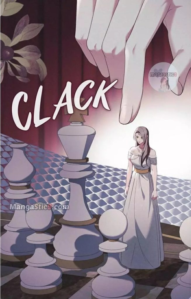 Brunette woman in white dress standing on a chess board after being placed by a hand