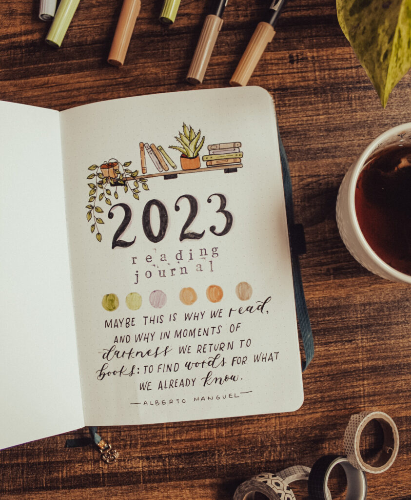 reading journal open to the 2023 section