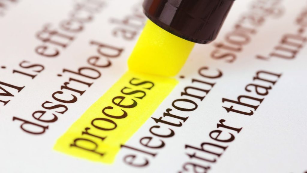 The word "process" in yellow highlighter, in a book.
