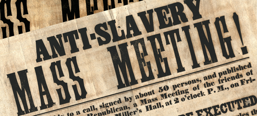a headline from a news article entitled "Anti-Slavery Mass Meeting"