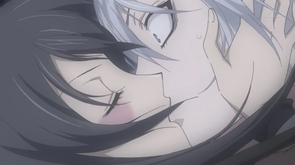 Nanami Momozono pulling Tomoe in for an unexpected kiss.