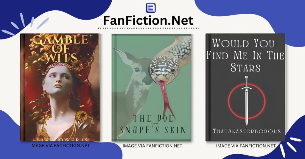 Writersky logo and graphic showcasing three featured books from website: "Gamble of Wits" by FireFlower17, "The Doe in Snape's Skin" by corncarrotpineappletuna, and "Would You Find Me In The Stars?" by thatskasterborous.