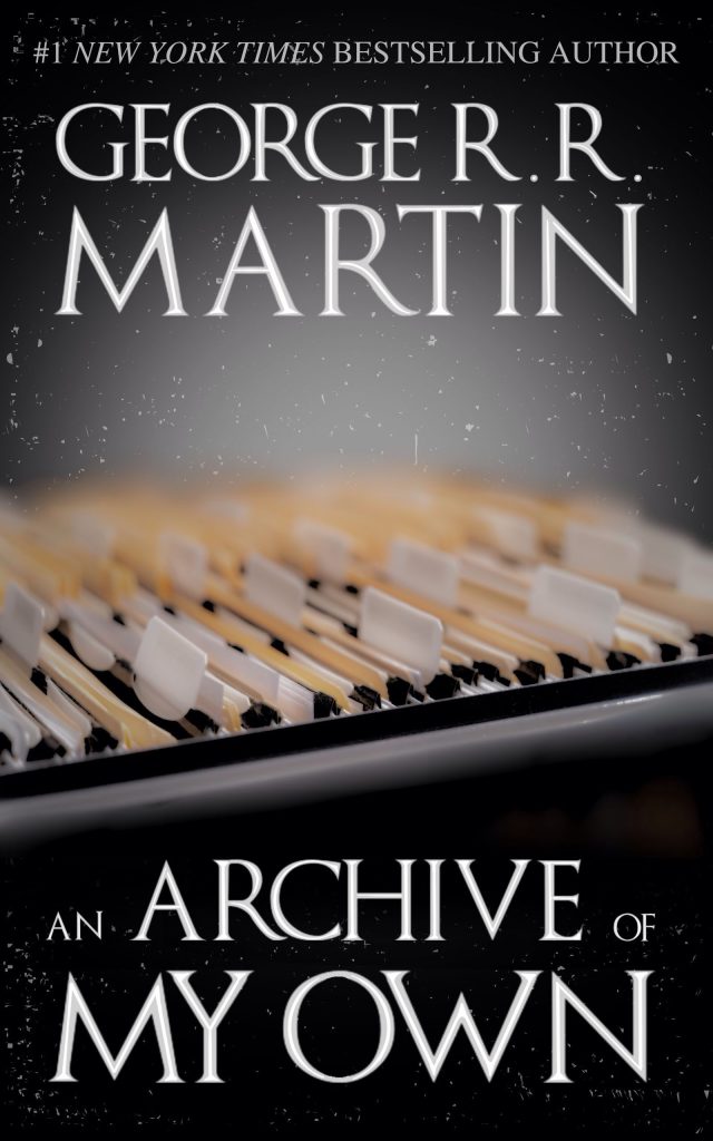 A soft black/gray background with an open file of brown folders in the foreground. The author's name is at the top in large, white letters. The title is at the bottom in large, white letters.
