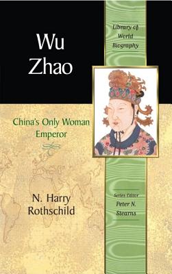 Book cover; Wu Zetian's portrait is positioned to the right side of a green and gold background. "Wu Zhao" is at the top left in white font.