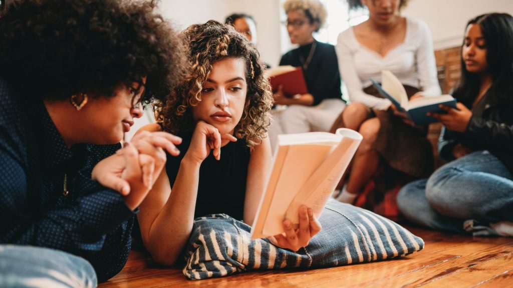 Woman being part of a book club