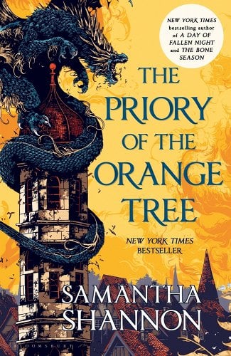 'The Priory of the Orange Tree' by Samantha Shannon book cover showing a dragon wrapped around a castle tower.