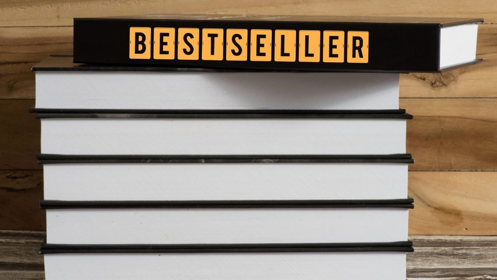 Stack of books with the top one saying "Bestseller"