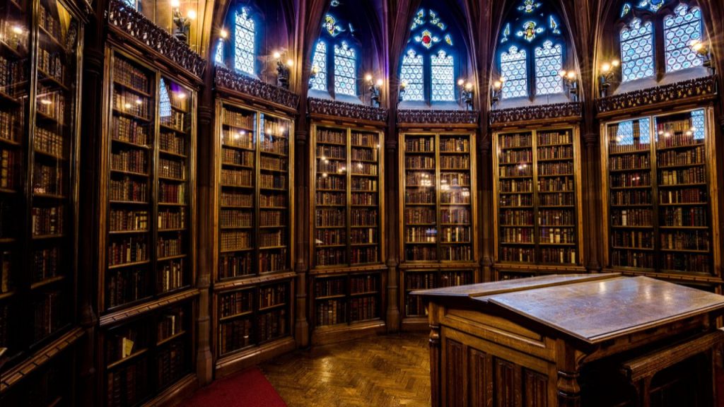 Bookshelf in an old building