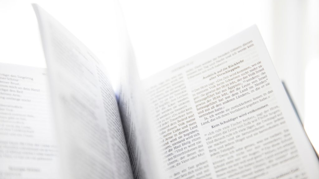 An open book with pages in motion on a bright white background.