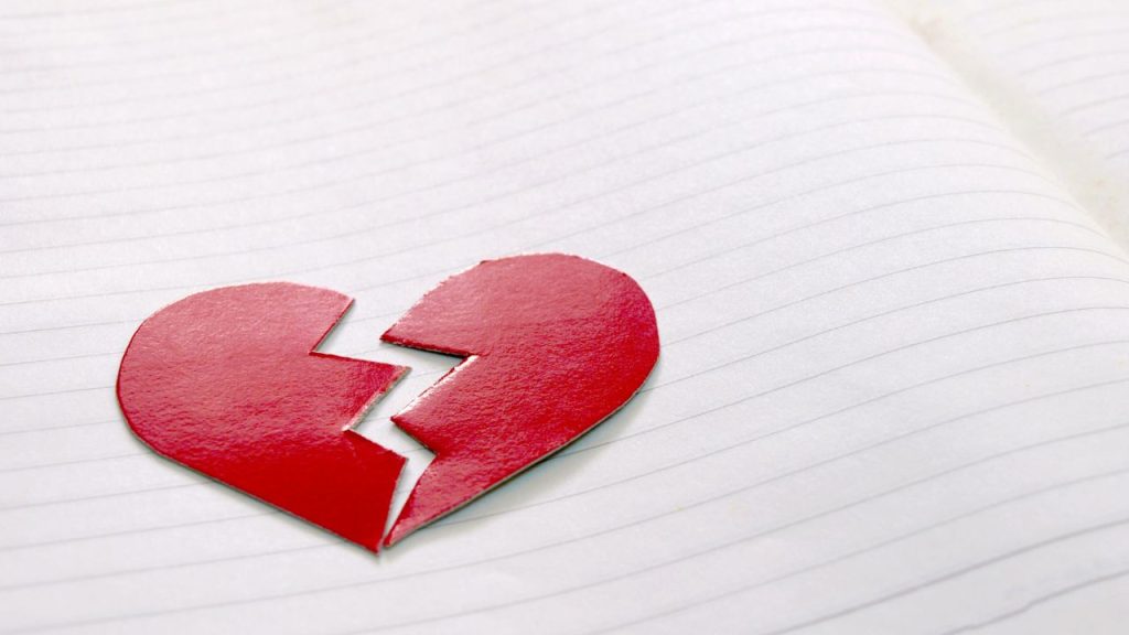 Broken heart on a piece of lined paper.