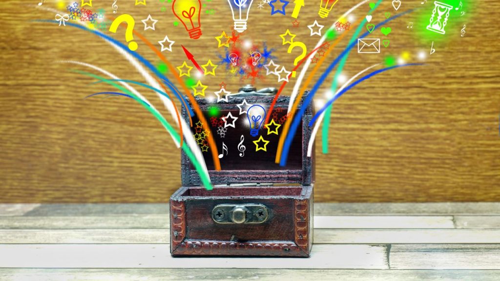Ideas, colors, and images bursting out of the box.