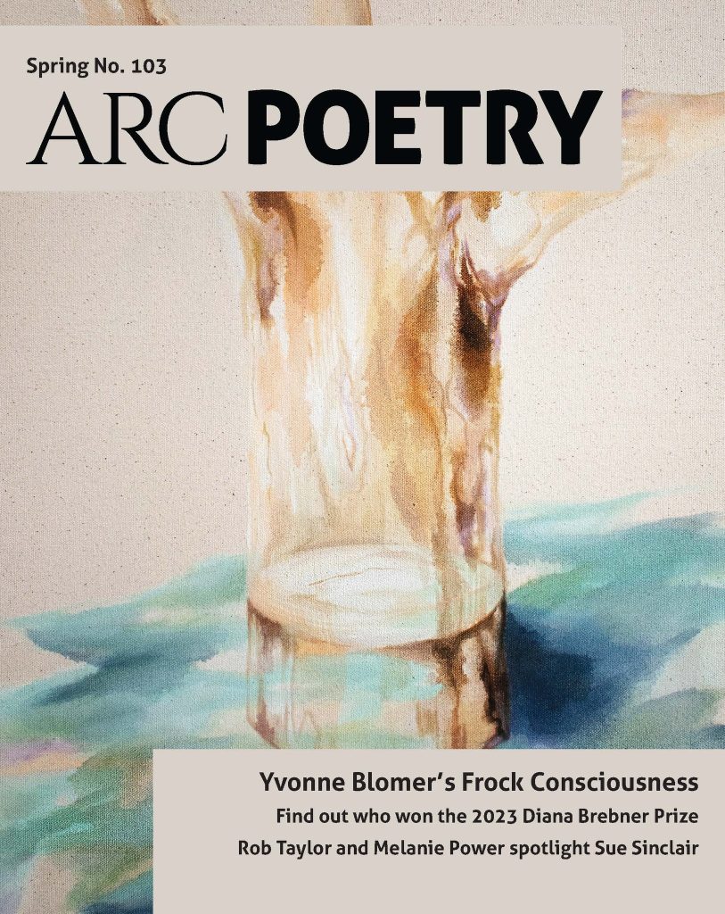 'Arc Poetry Magazine' 103rd issue showing abstract blue and brownish orange shapes.