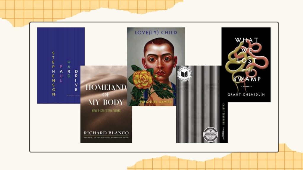 Five book covers to showcase the finalists for the Gay Poetry category.