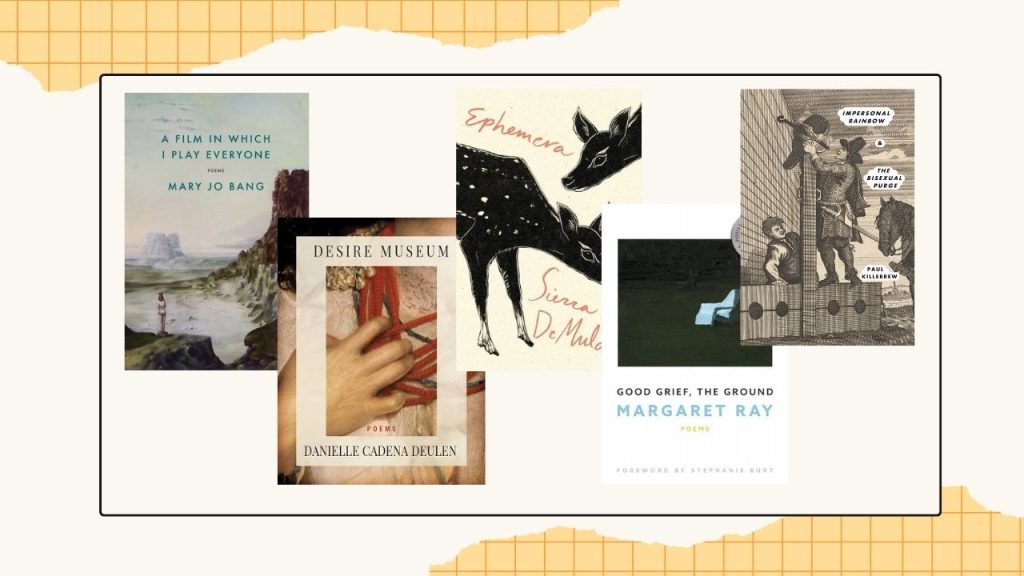 Five book covers to showcase the finalists for the Bisexual Poetry category.