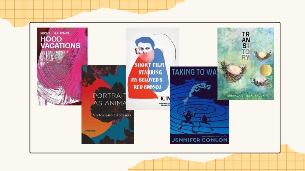 Five book covers to showcase the finalists for the Transgender Poetry category.
