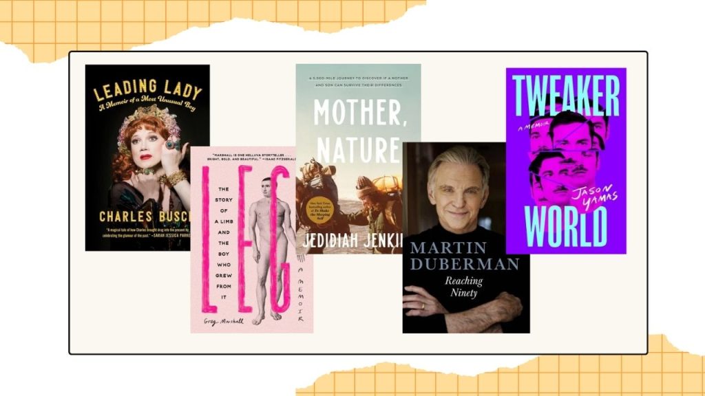 Five book covers to showcase the finalists for the Gay Memoir/Biography category.