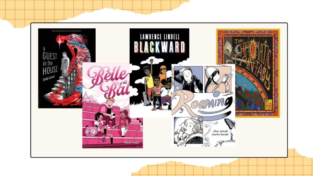 Five book covers to showcase the finalists for the LGBTQ+ Comics category.