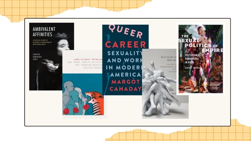 Five book covers to showcase the finalists for the LGBTQ+ Studies category.