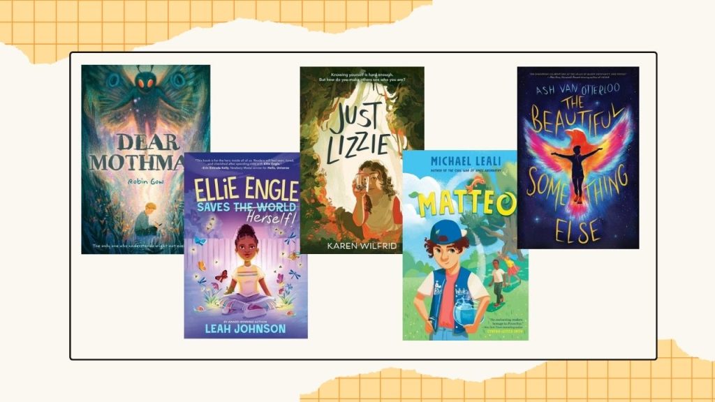 Five book covers to showcase the finalists for the LGBTQ+ Middle Grade category.