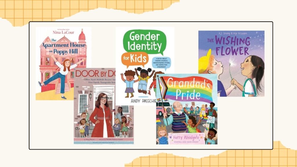 Five book covers to showcase the finalists for the LGBTQ+ Children's Books category.
