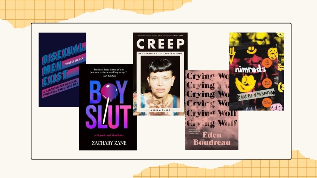 Five book covers to showcase the finalists for the Bisexual Nonfiction category.