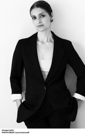 black and white still of Jhumpa Lahiri