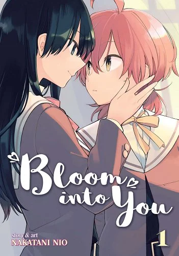 'Bloom Into You' by Nakatani Nio book cover with Nanami cupping Yuu's cheek.