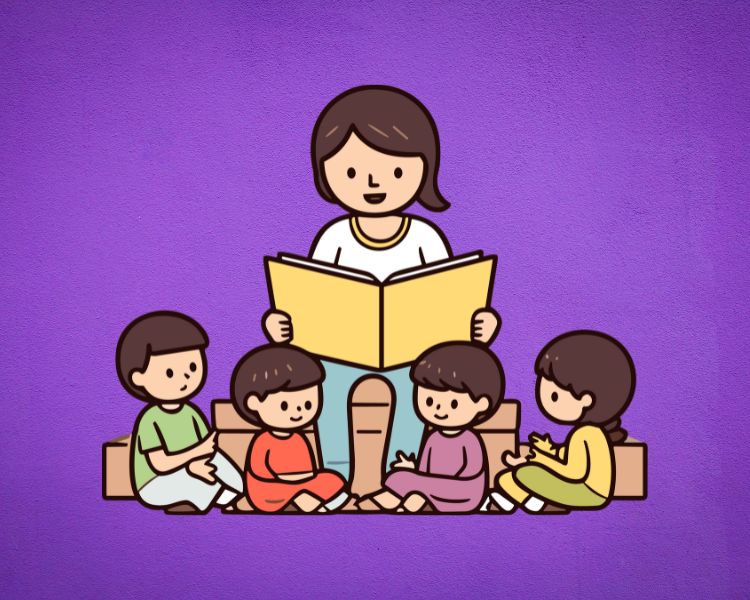 Teacher reading to students.