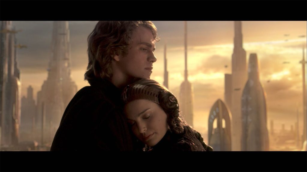 Anakin and Padme hold each other and contemplate their situation.