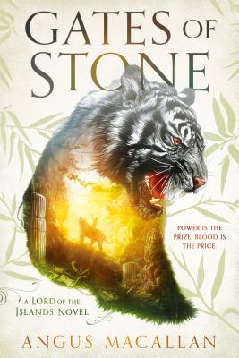 Gates of Stone by Angus Macallan book cover showing a white tiger with a smaller one inside