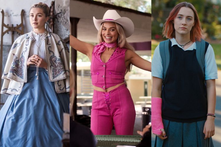 Characters Amy March, Barbie, and Lady Bird from Greta Gerwig's movie adaptations.