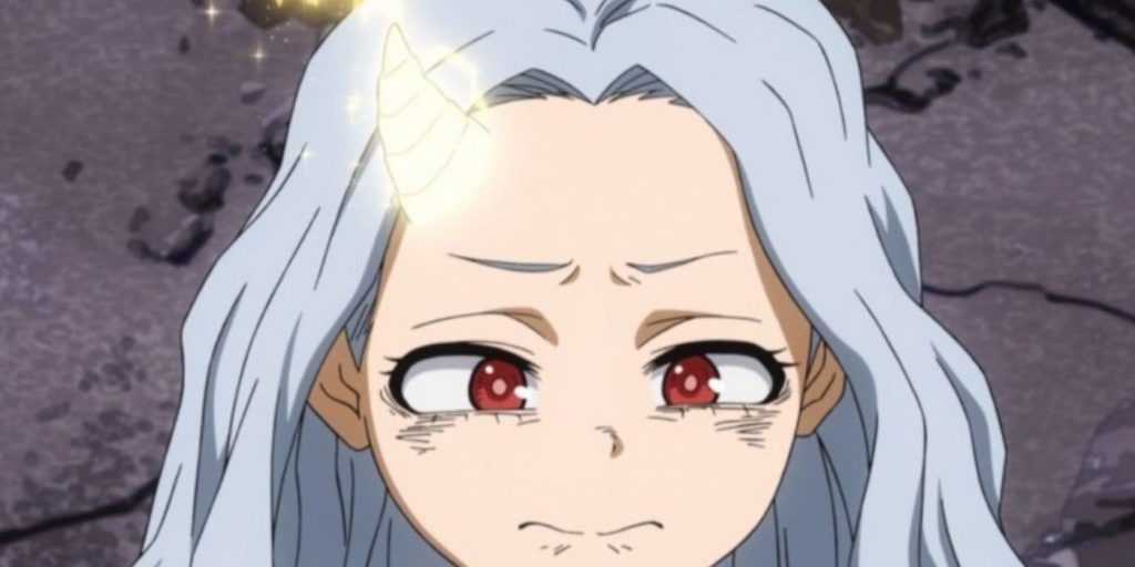 Eri looking upset and her horn is glowing.