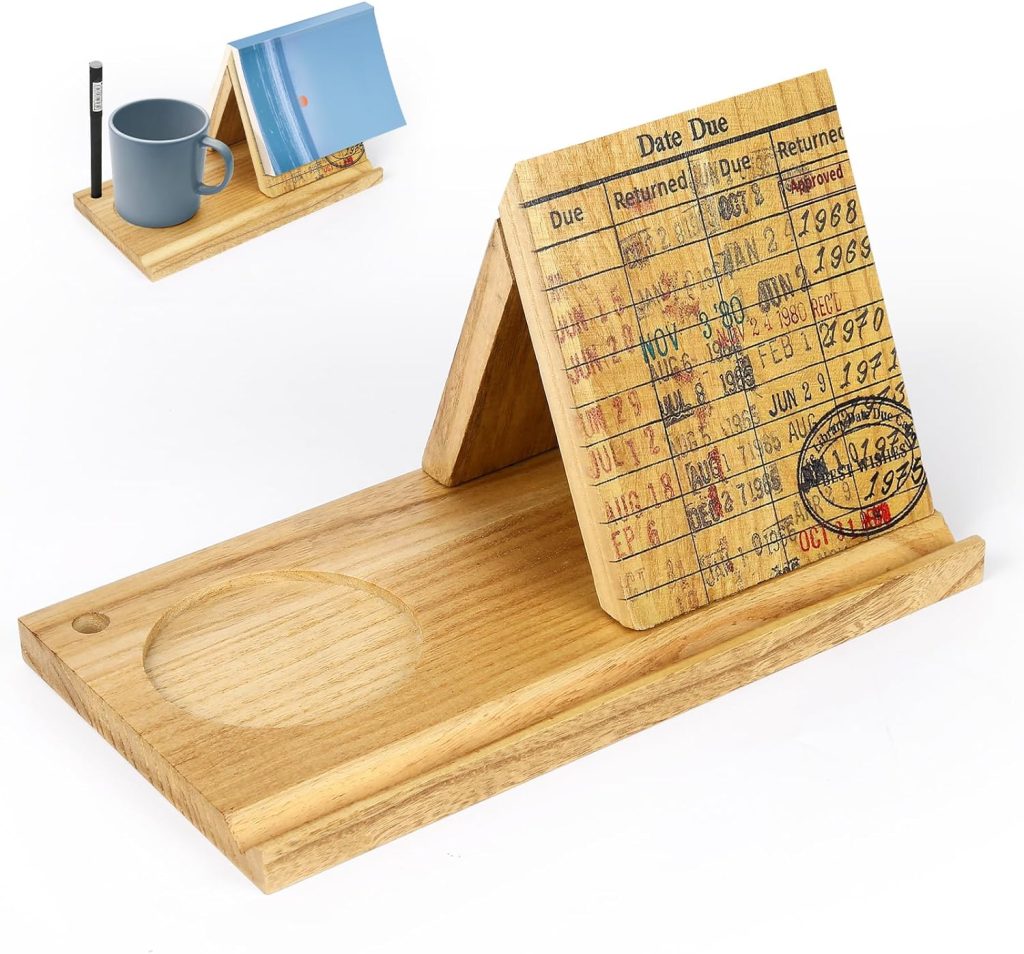 Wooden book stand and mug holder.