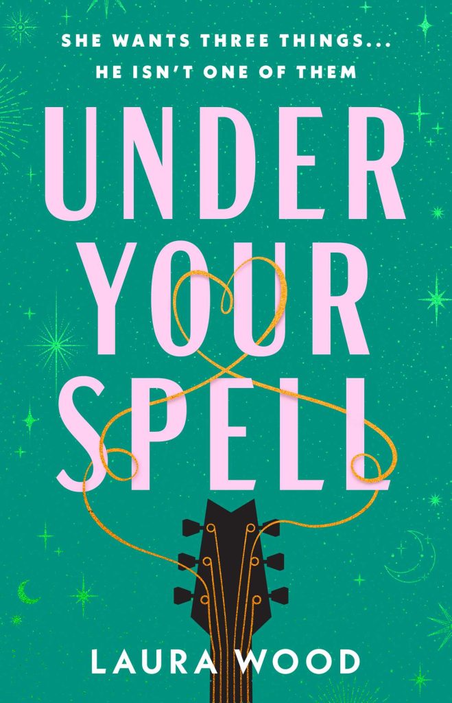 A guitar, the string swirling around the title and curling into a heart, with moonlight sparkle all around.