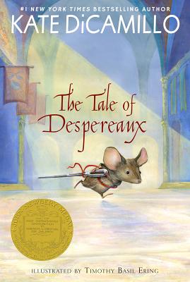 'The Tale of Despereaux' by Kate DiCamillo book cover showing a mouse with a sword running.