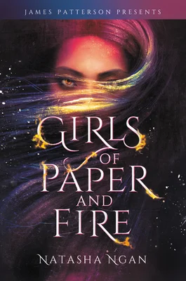 'Girls of Paper and Fire' by Natasha Ngan book cover showing a young woman with hair and fire covering her face