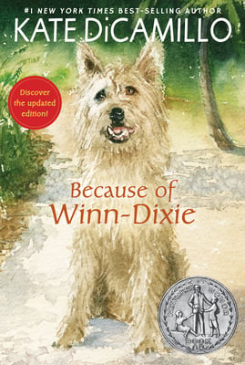 Painted picture of Winn-Dixie standing in the middle of the street and staring into the audience.