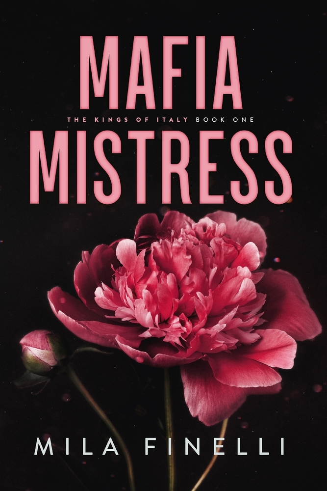 Mafia Mistress book cover, pink peony on a black background.