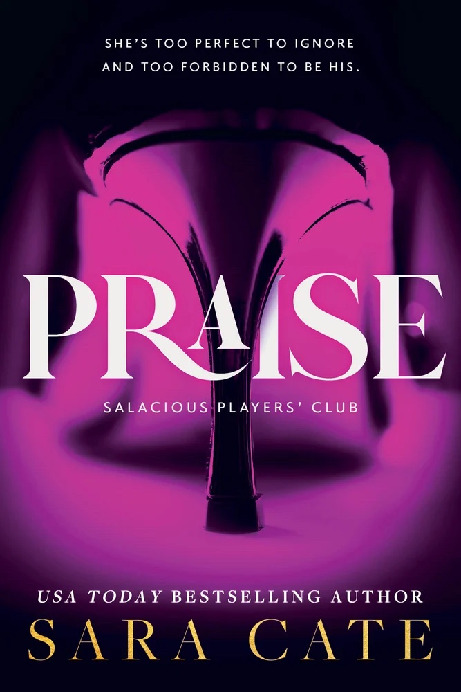 Praise book cover. Black and hot pink close-up of a stiletto heel.