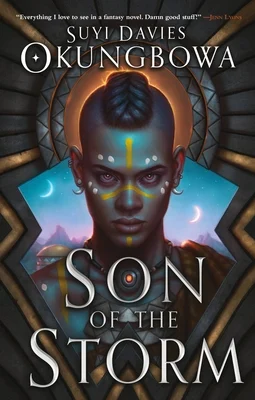 'Son of the Storm' by Suyi Davies Okungbowa book cover showing a young man and the background of a city.
