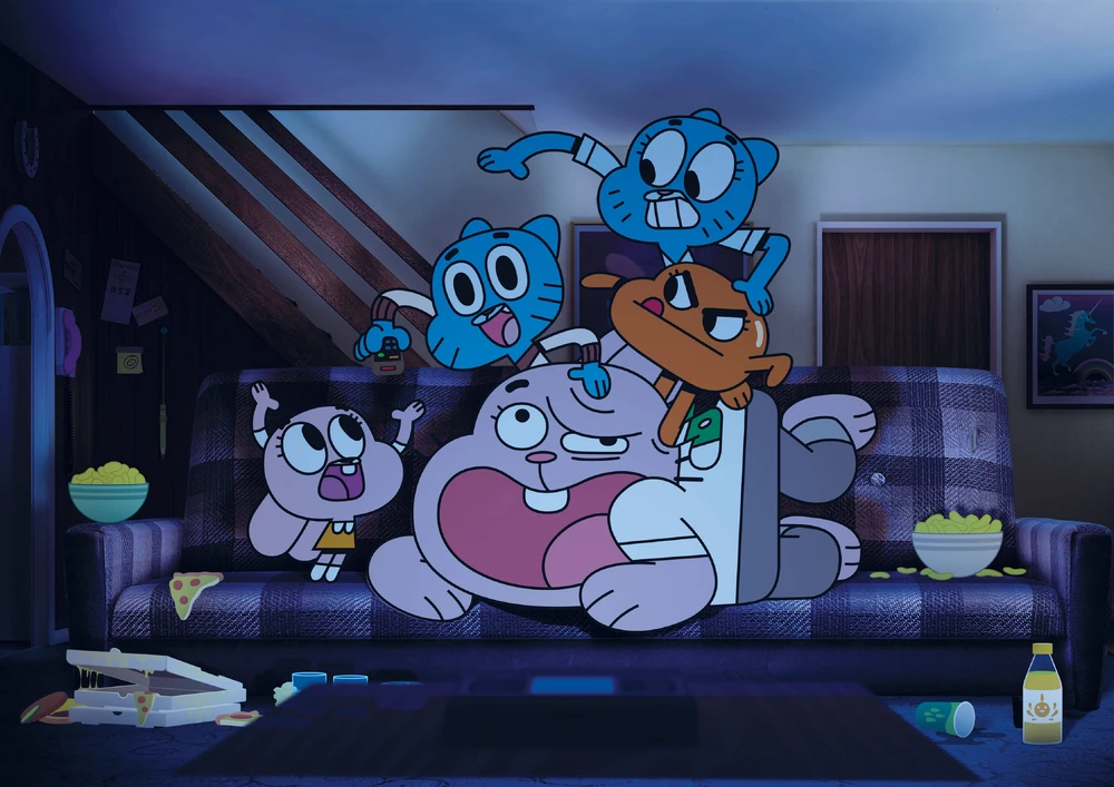 Richard Waterson from The Amazing World of Gumball. The Waterson Family fighting for the TV control with Richard being squished.