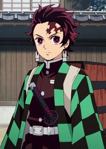 Kamado Tanjirou glaring at someone.
