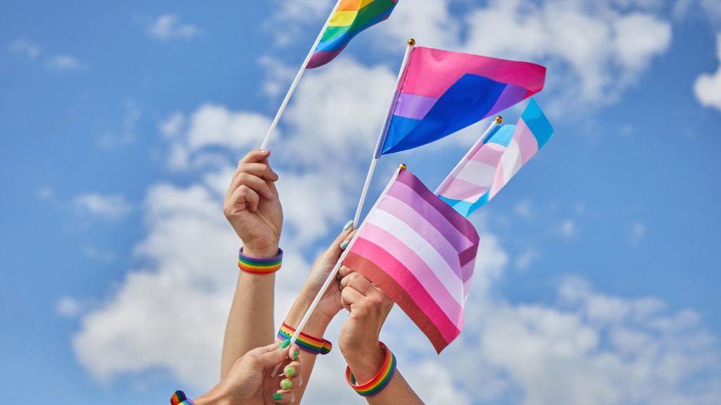 LGBTQ+ flags in the air