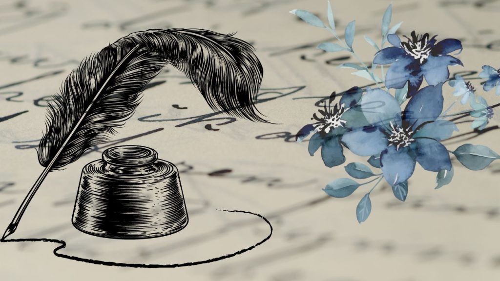 caligraphy quill and flowers