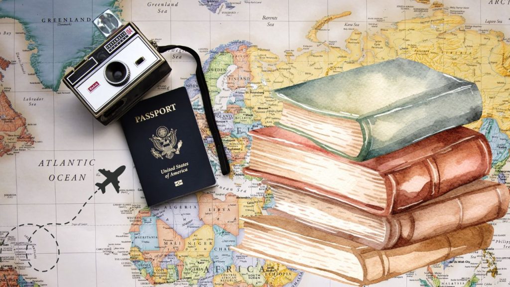 traveling map with books
