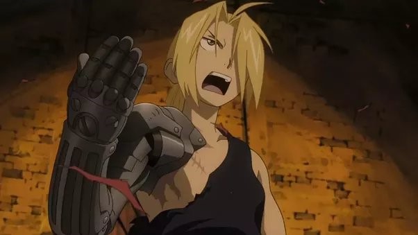 Edward Elric with his metal arm exposed.