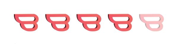 5 str review logo for Bookstr with 5 Bookstr B's four of which are bold color.